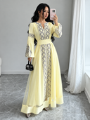 Vestido largo manga larga con estampado (SIN CINTURON)