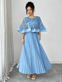 Vestido Elegante de Mujer con Flores 3D de Malla Plisada