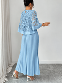 Vestido Elegante de Mujer con Flores 3D de Malla Plisada