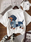 Franela unicolor con diseño impreso de animal canino