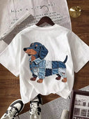 Franela unicolor con diseño impreso de animal canino