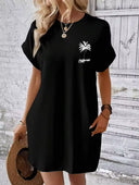 Vestido comodo holgado con letras impresas en la parte trasera