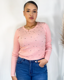 Long sleeve blouse with rhinestones