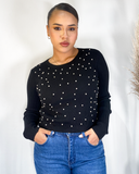 Long sleeve blouse with rhinestones