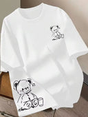 Franela unicolor con diseño impreso de oso