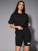 Conjunto de dos piezas de short y franela oversize unicolor