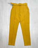 Straight trousers with pins and belt with buckle