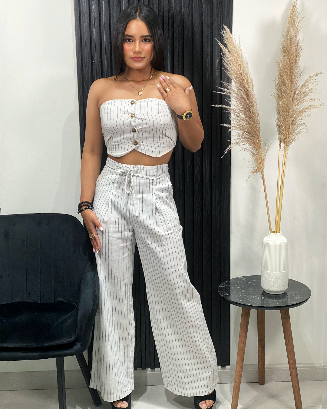 Conjunto Top Bandeau y Pantalón Palazzo