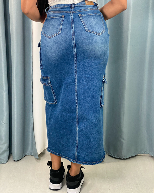Falda jeans cargo larga