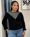 Sueter tejido cuello a rayas