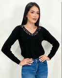 Sueter jersey con pedrería