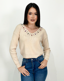 Jersey sweater with rhinestones