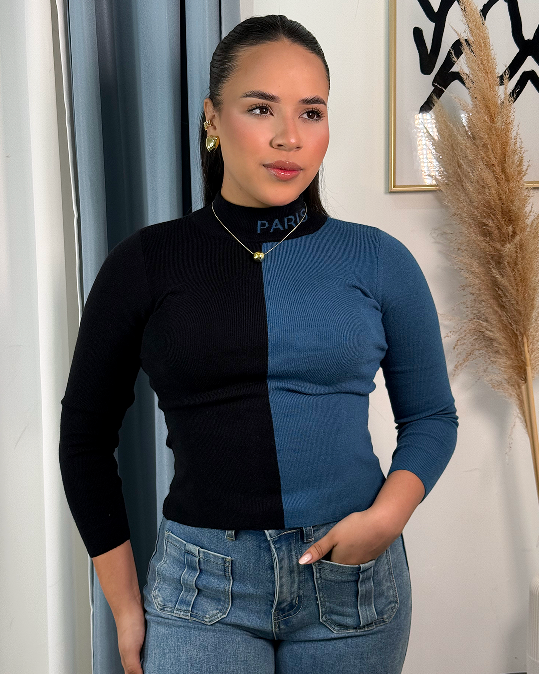 Sueter jersey tejido dos colores