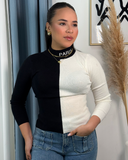 Sueter jersey tejido dos colores