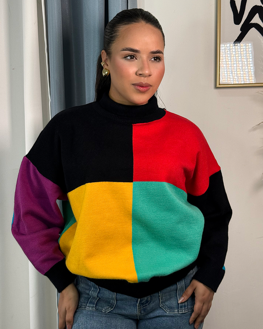 Sueter jersey tejido holgado colorido