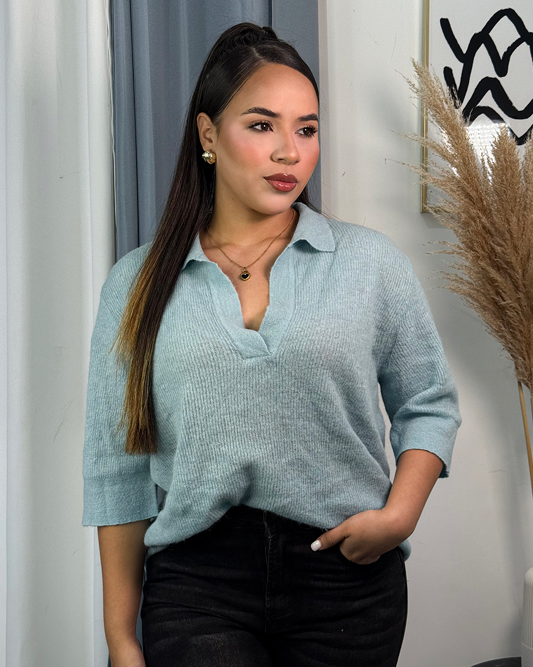 Sueter tejido manga corta de cuello