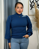 Sueter con tejido con manga bombacha