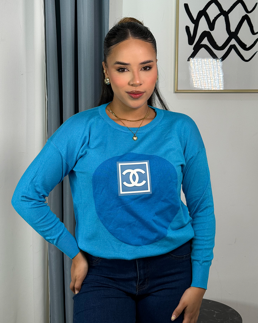 Sueter jersey holgado tejido