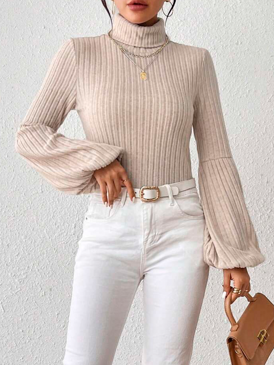 Sueter manga larga acanalado con bomcacha cuello alto