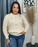 Sueter jersey holgado con flores en 3D