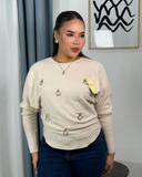 Sueter jersey tejido con diseño colgantes