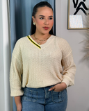 Sueter jersey tejido cuello V