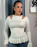 Sueter jersey tejido ajustado con diseño de bolado