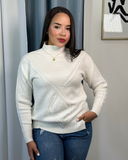 Sueter jersey holgado con patron geometrico cuello alto