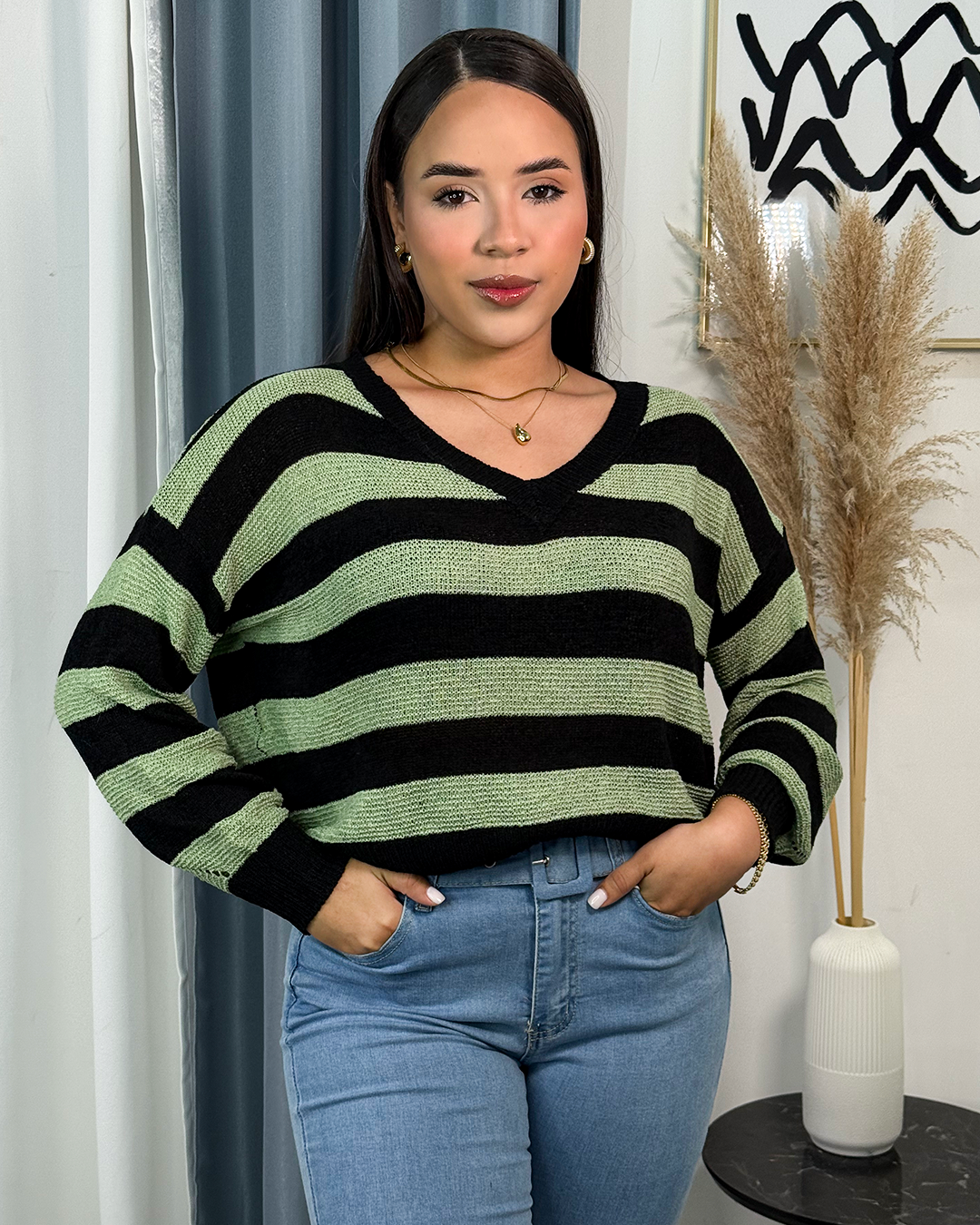 Sueter jersey de rayas holgado