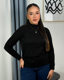 Sueter jersey tejido ajustado cuello semi alto