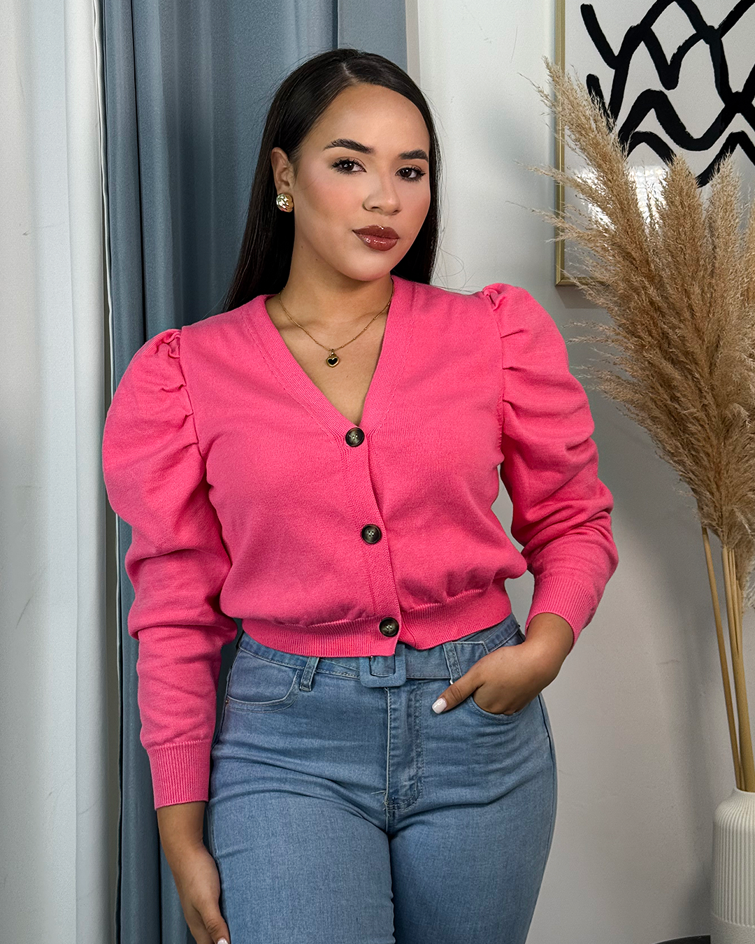 Sueter jersey manga bombacha y botones