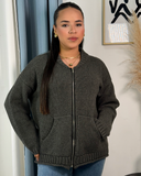 Sueter jersey tejido con cierre