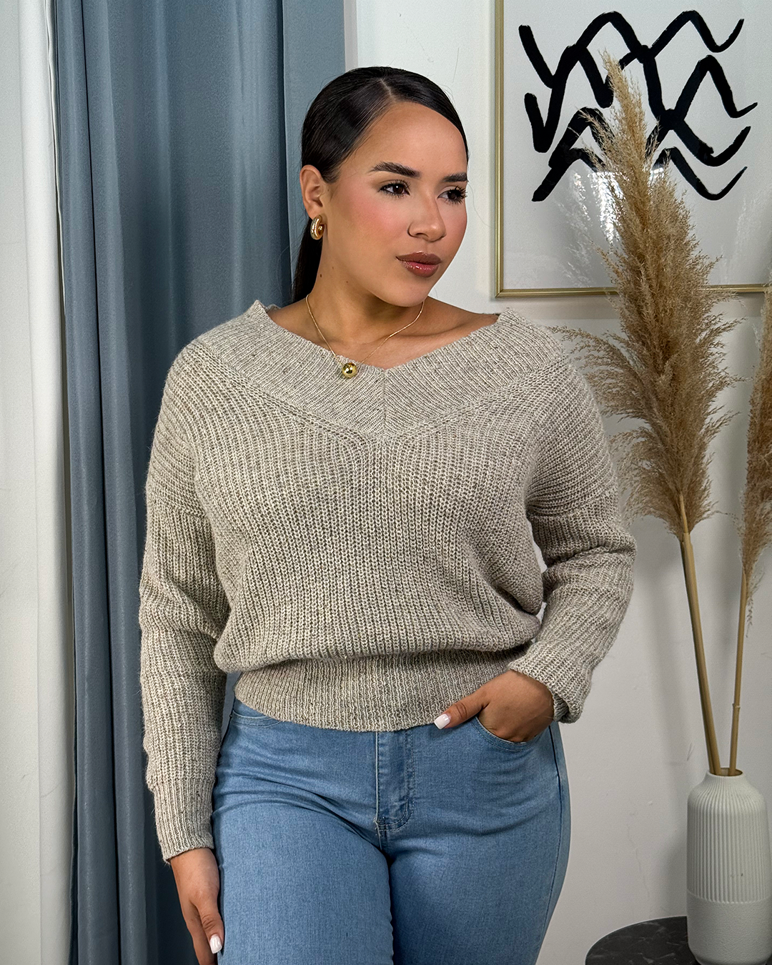 Sueter tejido cuello V