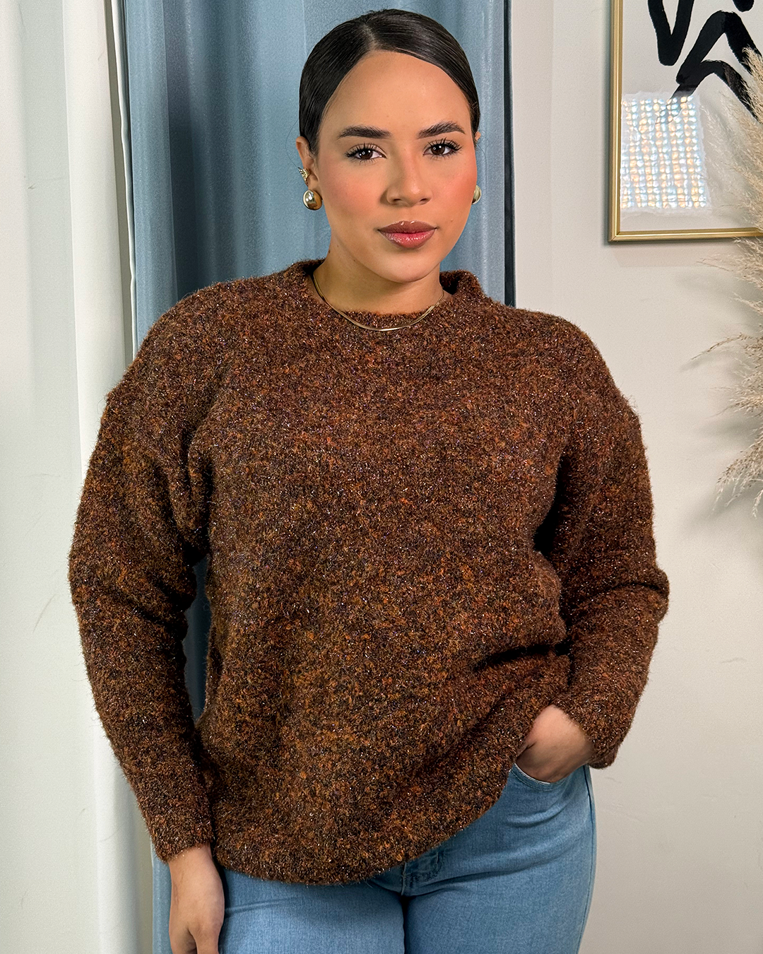 Sueter tejido holgado con destellos brillantes