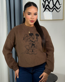 Sueter jersey holgado tejido con diseño de mickey mouse