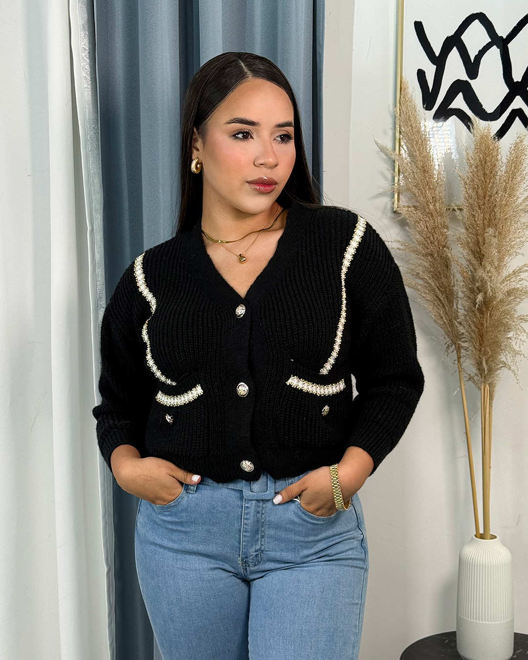 Sueter cardigan con bolsillos