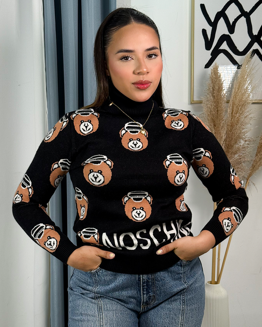 Sueter con tejido cuello alto con diseño de mochino