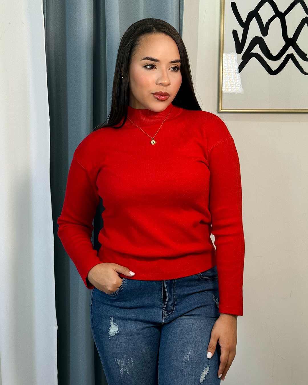 Sueter tejido cuello semi alto