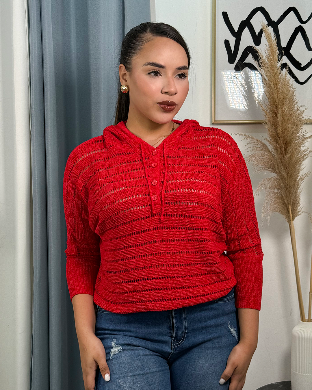 Sueter tejido con capucha