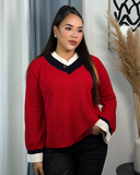 Sueter tejido con franjas y manga con bolado