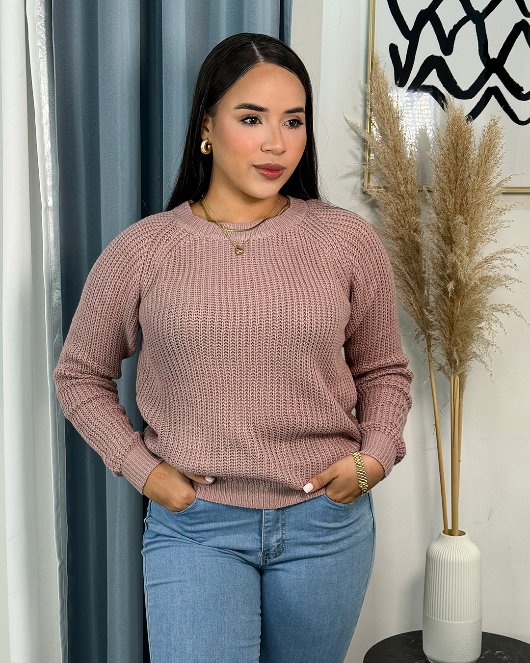 Sueter jersey holgado tejido