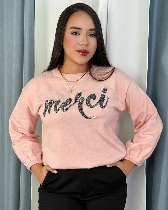 Sueter holgado con letras y manga bombacha