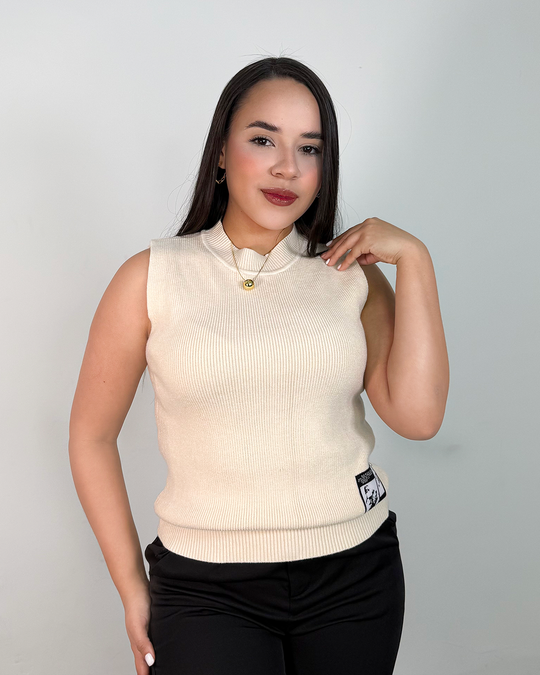 Sueter tejido unicolor sin mangas