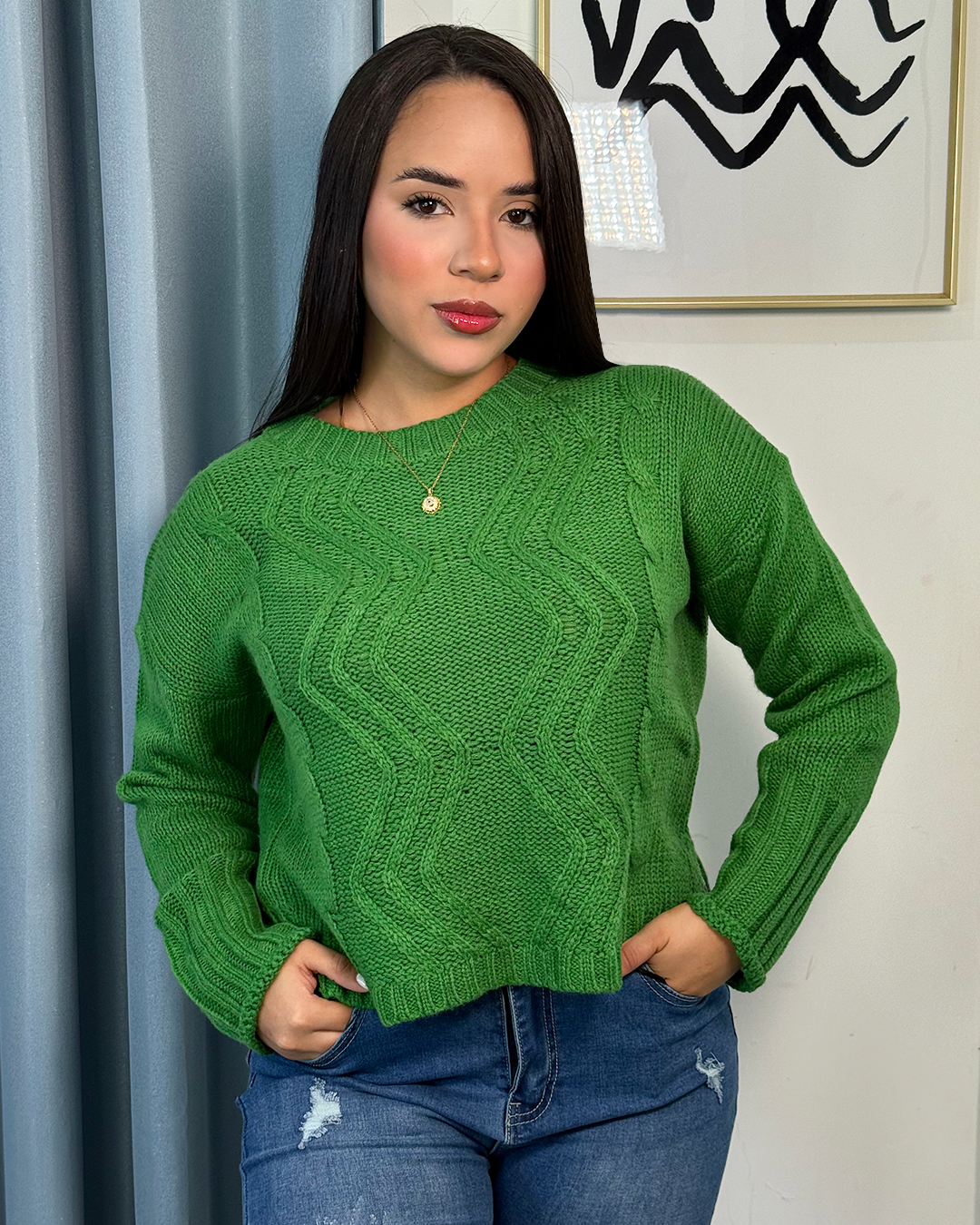 Sueter jersey holgado con patron geometrico