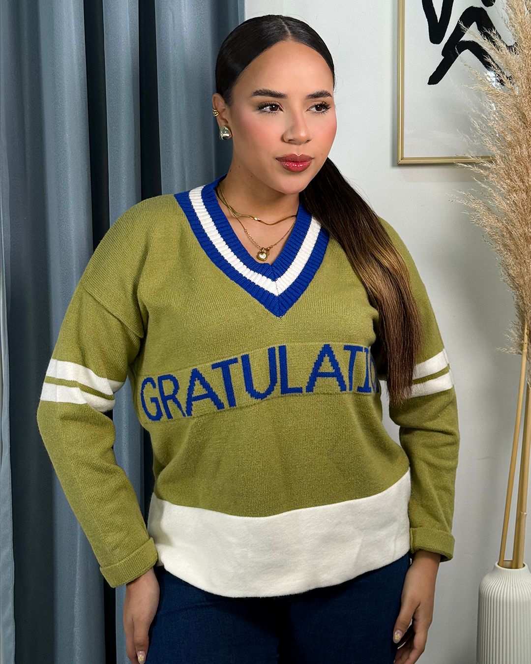 Sueter tejido estampado de franja