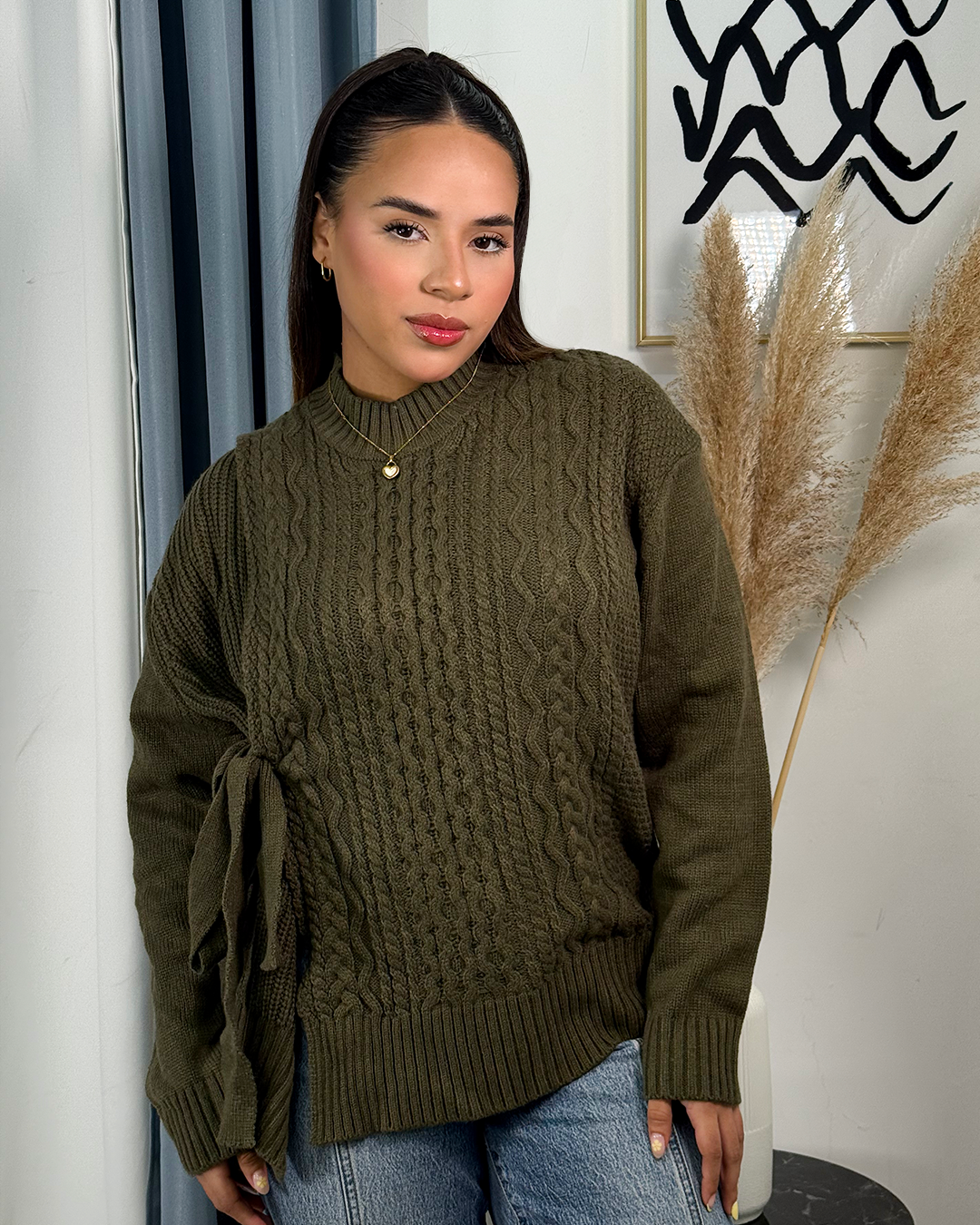 Sueter jersey tejido con diseño de nudo