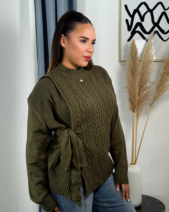 Sueter jersey tejido con diseño de nudo