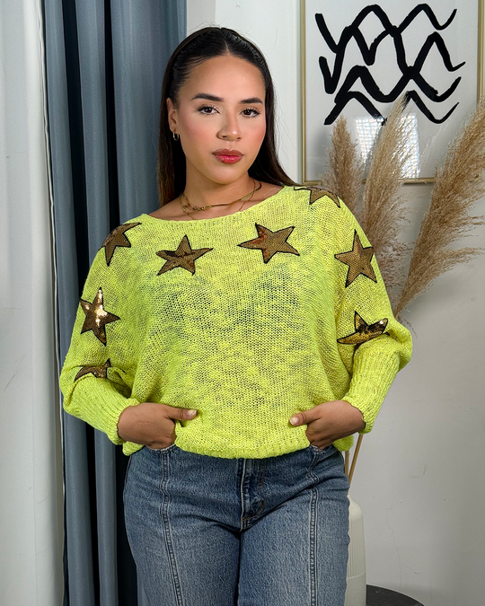Sueter jersey tejido con diseño de lentejuelas en forma de estrellas