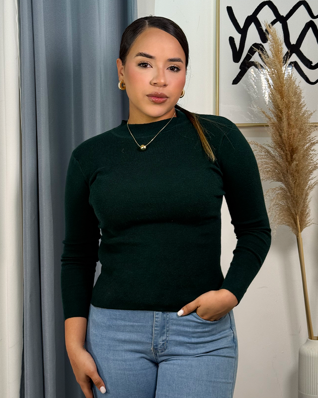 Sueter tejido ajustado unicolor