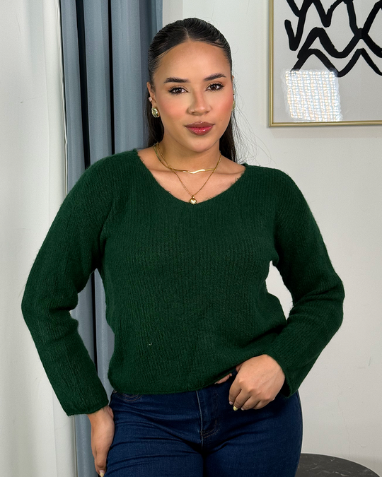 Sueter jersey tejido cuello V